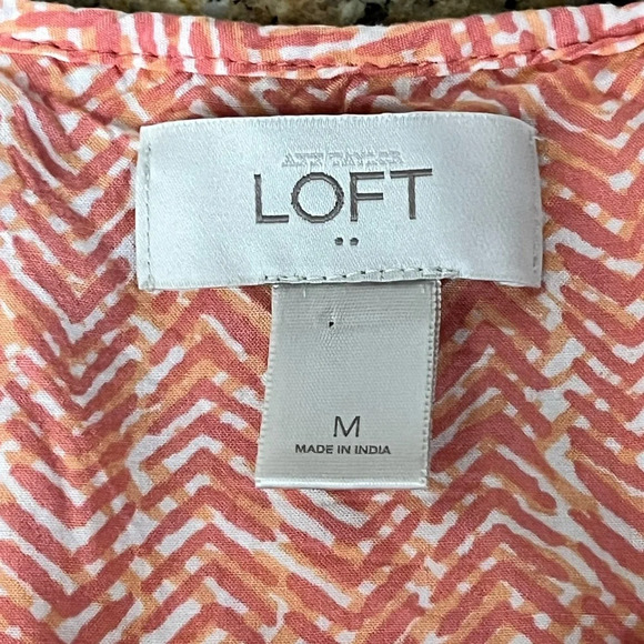 Ann Taylor LOFT Coral Chevron Blouson Mini Dress Size M Semi Sheer Beachy Boho - Picture 7 of 9